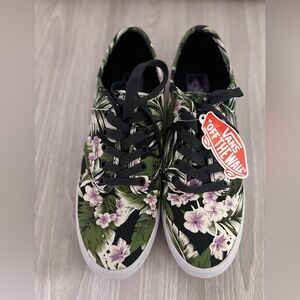 Vans Floral Black and Green Sneakers